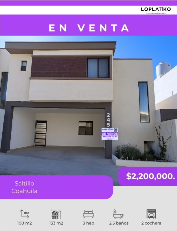 CASA EN VENTA   TRES VIENTOS, AL ORIENTE , SALTILLO