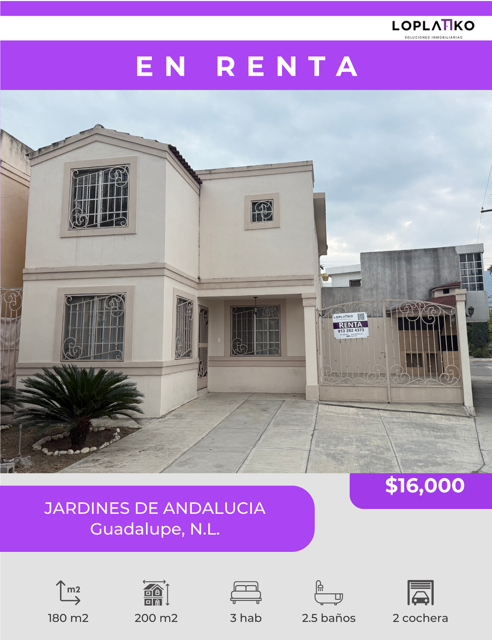 Casa en Renta   Jardínes de Andalucía, Guadalupe N.L