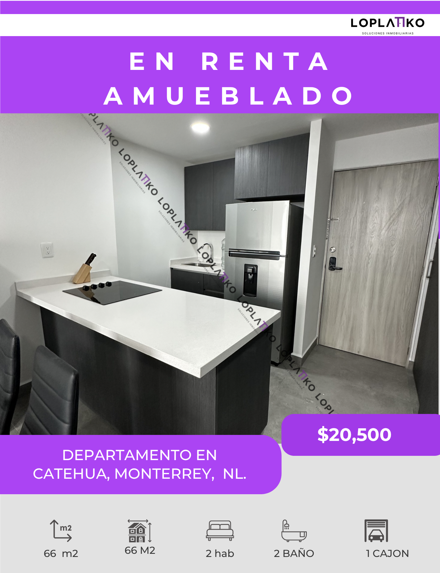 DEPARTAMENTO EN RENTA AMUEBLADO, CATEHUA, MONTERREY, N.L.