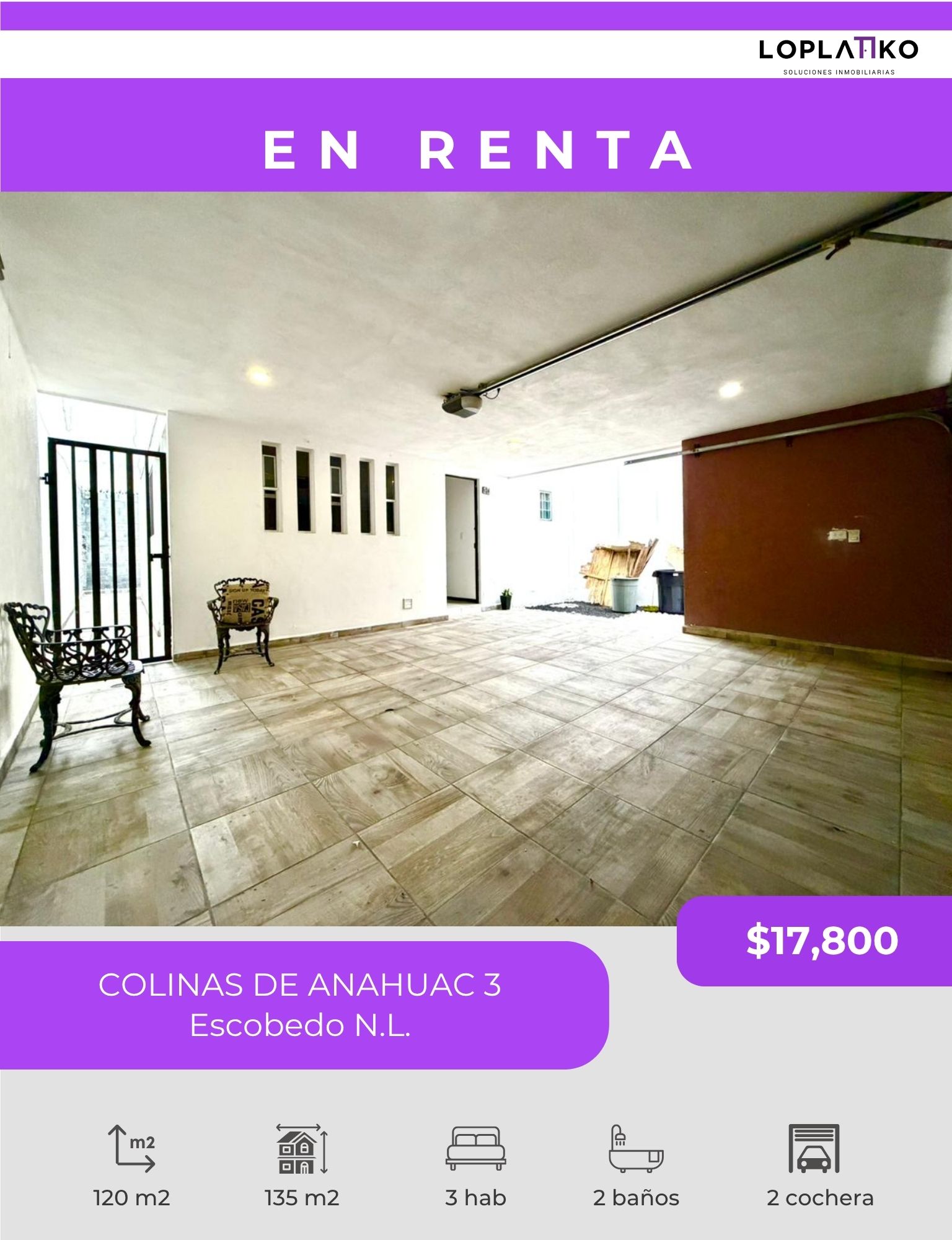 CASA AMUEBLADA EN RENTA  COLINAS DE ANAHUAC 3, ESCOBEDO N.L.