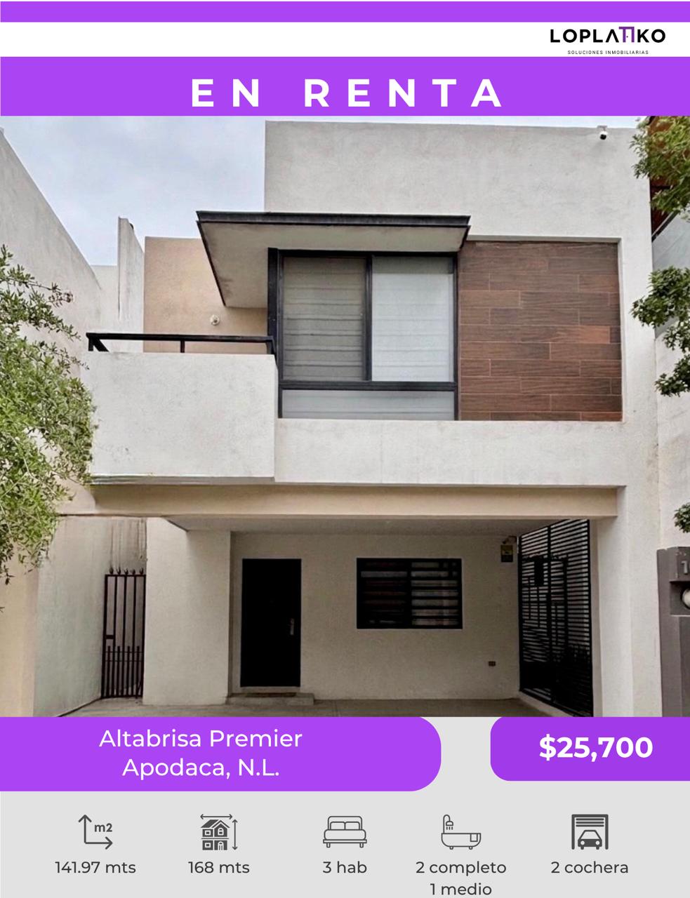 CASA EN RENTA Altabrisa Premier Apodaca N.L