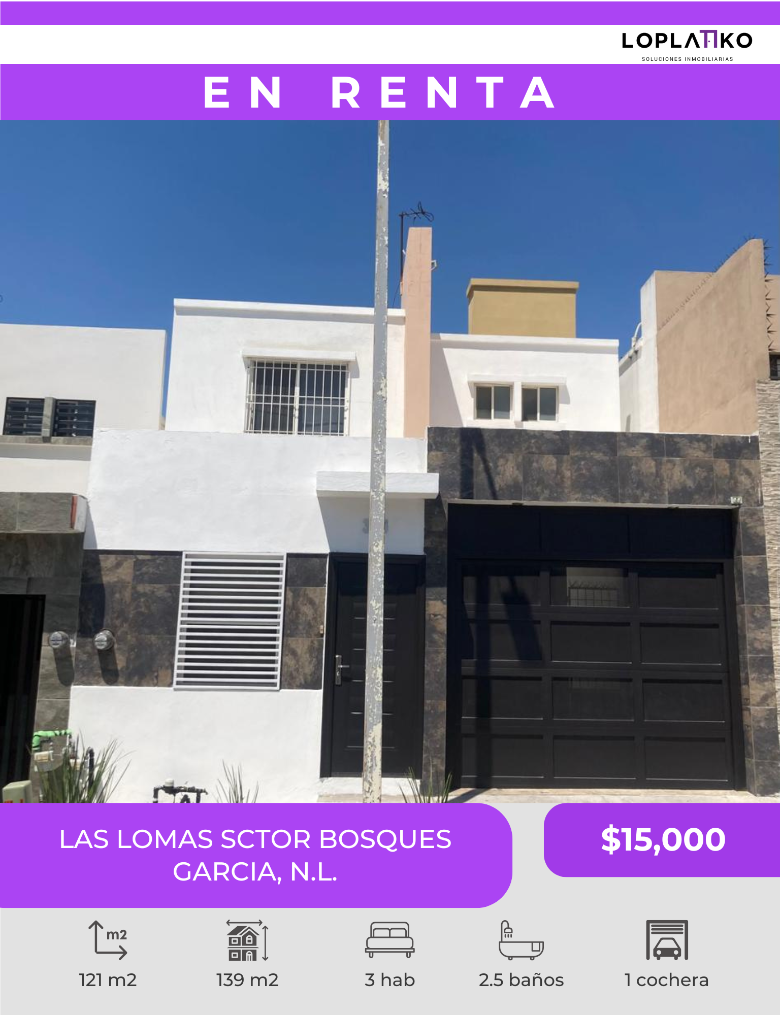 CASA EN RENTA LAS LOMAS SECTOR BOSQUES GARCIA N.L.